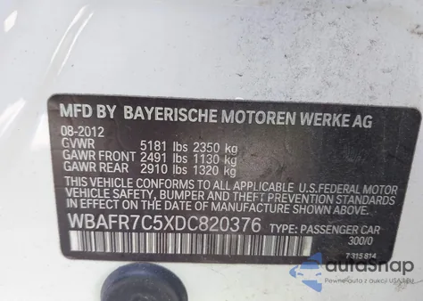 2013 BMW 535I z USA, uszkodzony, nr VIN WBAFR7C5XDC820376